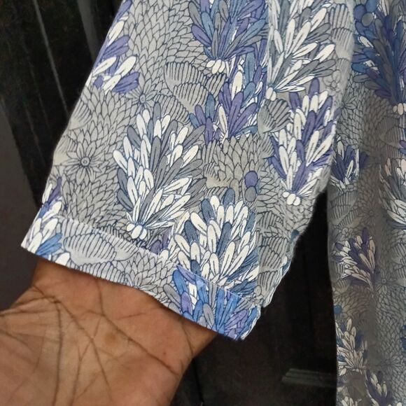 Roller Rabbit Sz. L Cotton Lightweight 3/4 Sleeve Tie Neck Popover Top - Picture 8 of 14